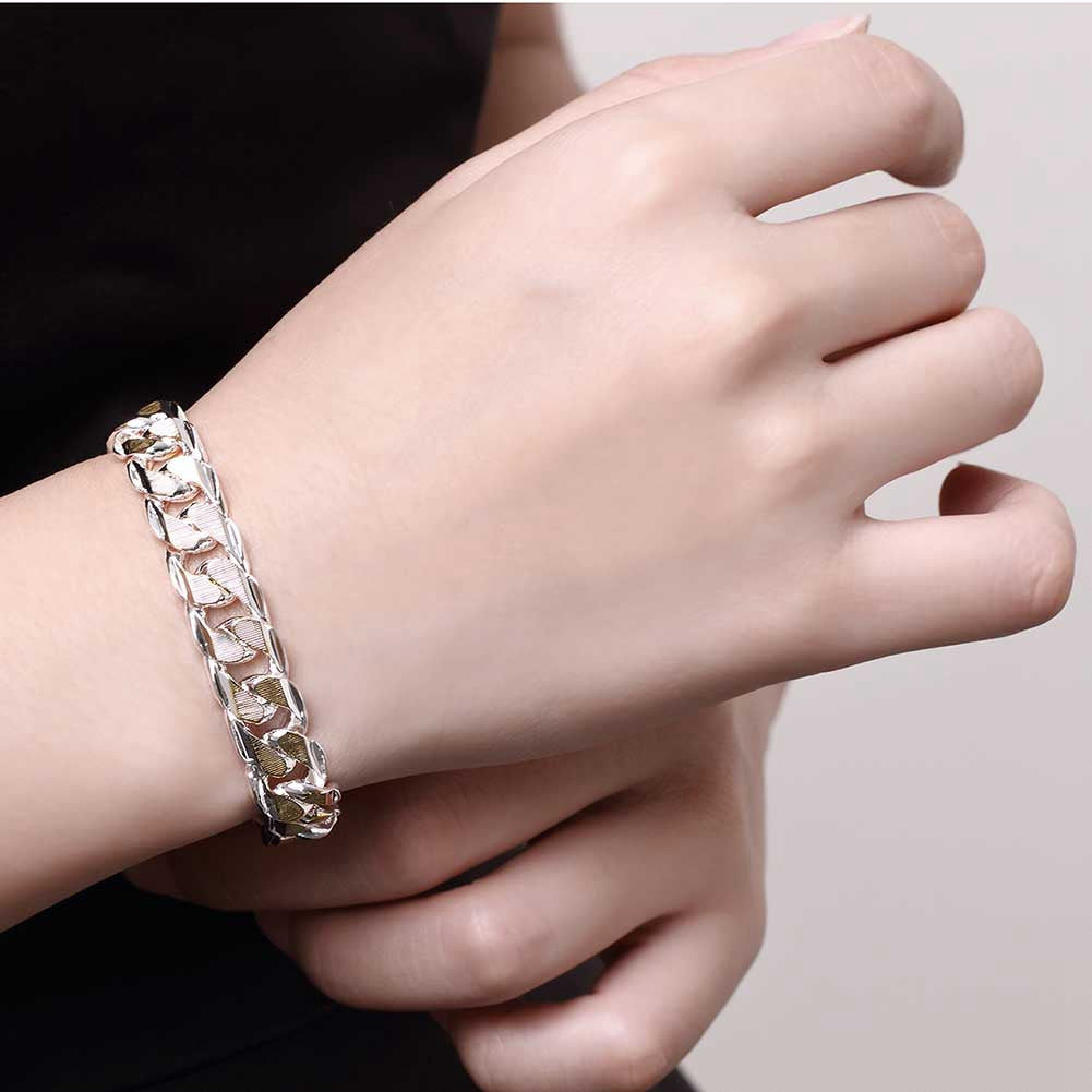 Two Tone Curb Chain Bracelet in 18K White Gold Plated