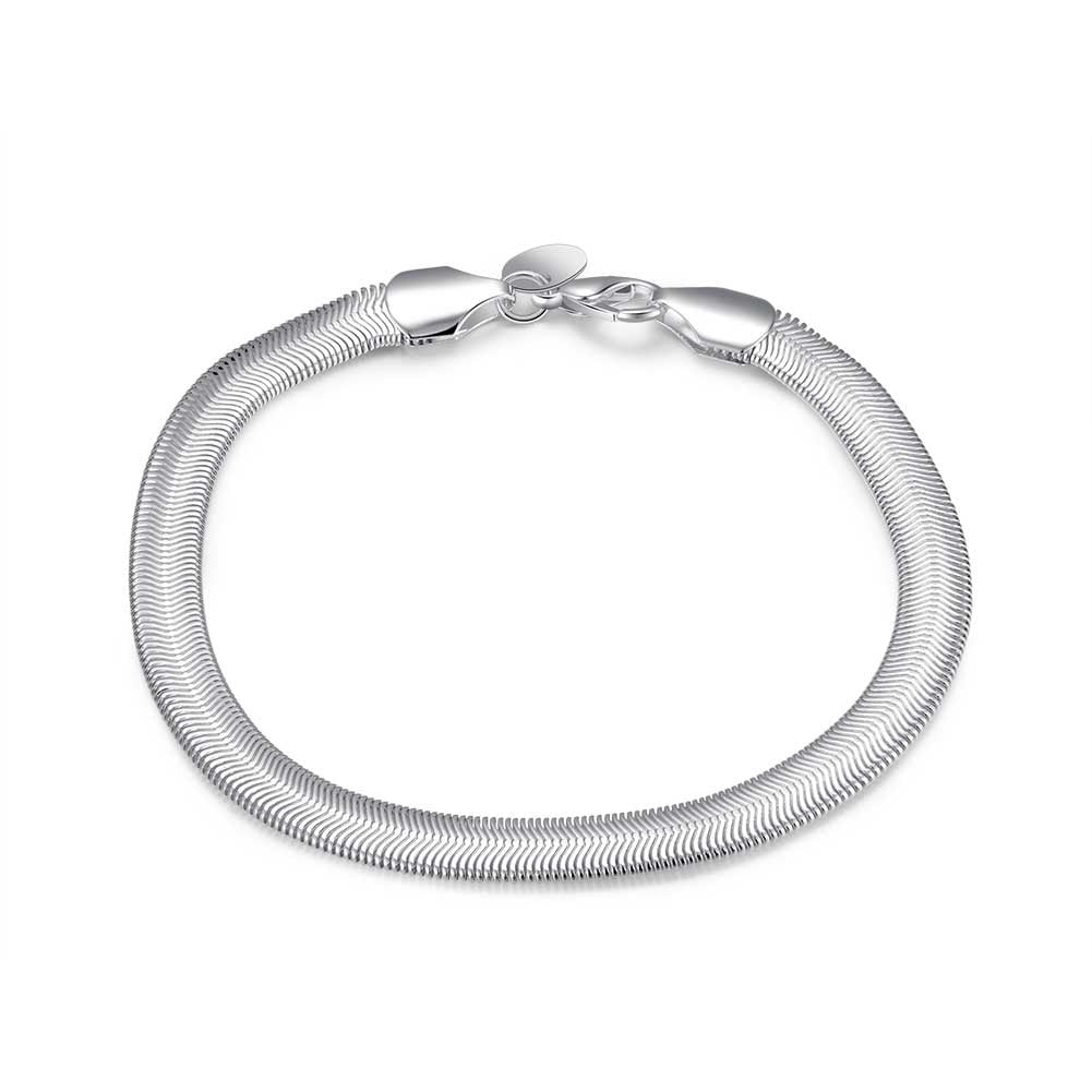 Flat Snake Chain Bracelet in 18K White Gold Plated