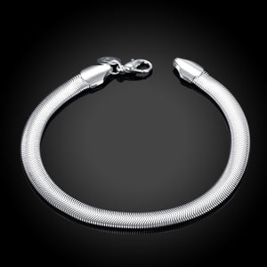 Flat Snake Chain Bracelet in 18K White Gold Plated