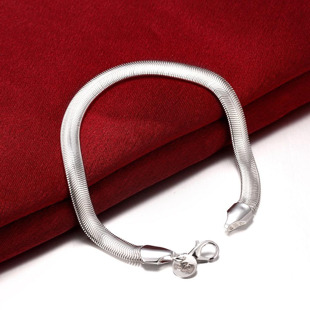 Flat Snake Chain Bracelet in 18K White Gold Plated
