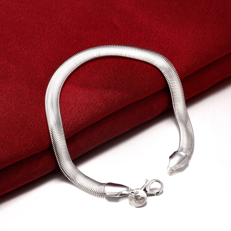Flat Snake Chain Bracelet in 18K White Gold Plated