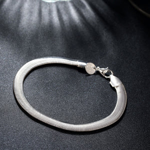Flat Snake Chain Bracelet in 18K White Gold Plated