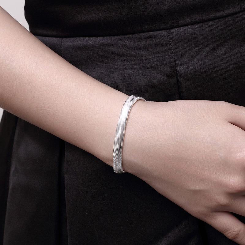 Flat Snake Chain Bracelet in 18K White Gold Plated