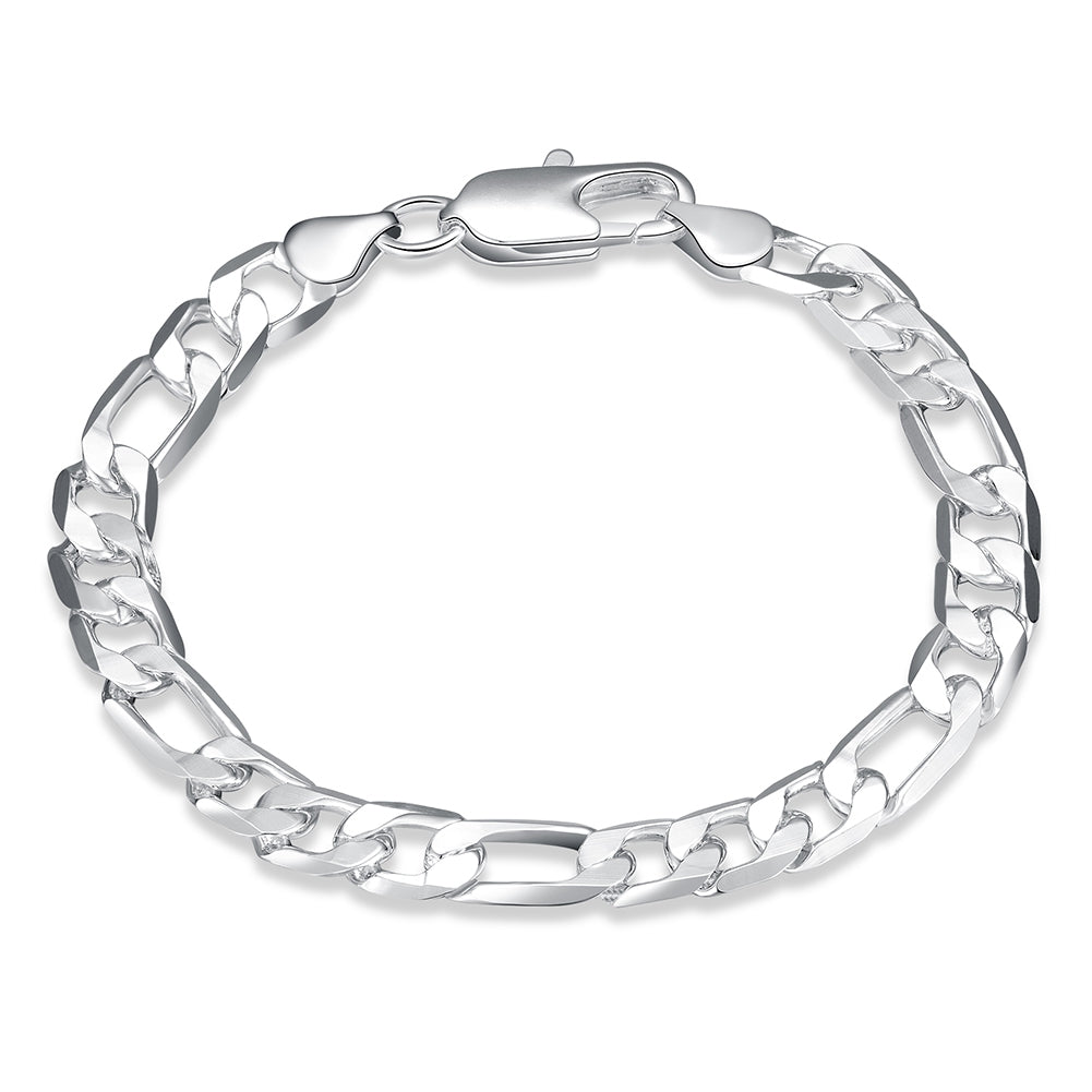 Figaro Chain Bracelet in 18K White Gold Plated