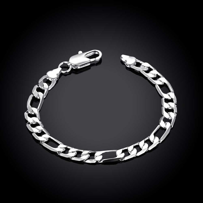 Figaro Chain Bracelet in 18K White Gold Plated