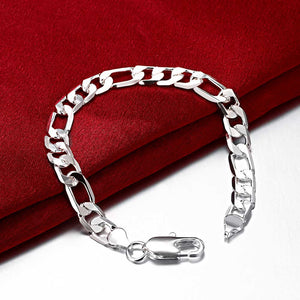 Figaro Chain Bracelet in 18K White Gold Plated