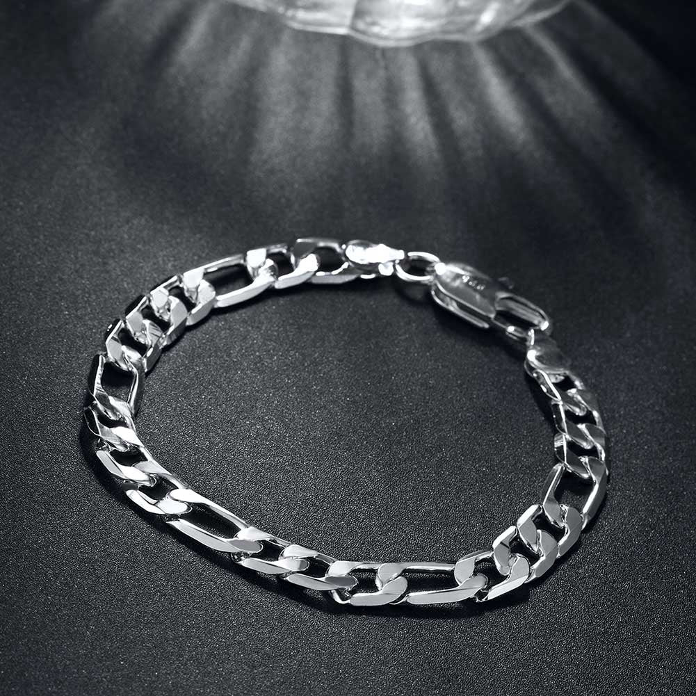 Figaro Chain Bracelet in 18K White Gold Plated