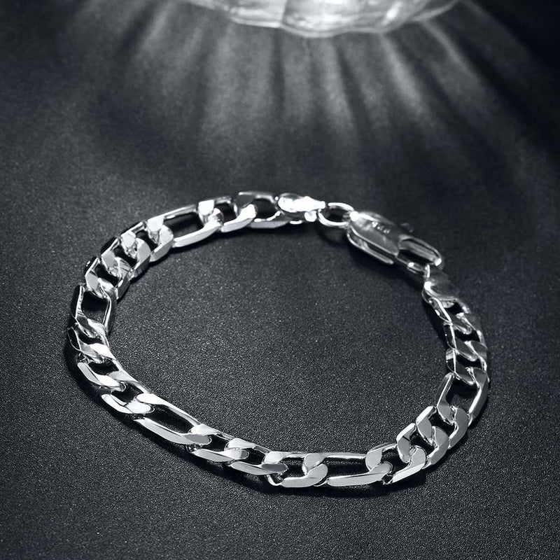 Figaro Chain Bracelet in 18K White Gold Plated