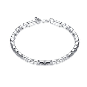 Rolo Box Chain Bracelet in 18K White Gold Plated
