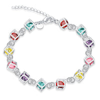 Rainbow Rubix Cube Swarovski Elements Bracelet in 18K White Gold