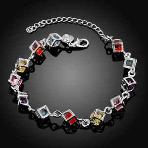 Rainbow Cube Bracelet in 18K White Gold Plated