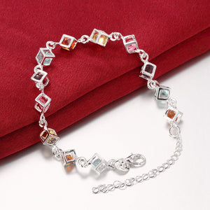 Rainbow Cube Bracelet in 18K White Gold Plated