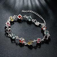 Rainbow Rubix Cube Swarovski Elements Bracelet in 18K White Gold