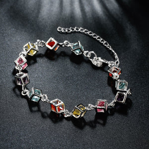 Rainbow Rubix Cube Austrian Elements Bracelet in 18K White Gold