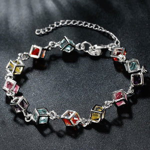 Rainbow Cube Bracelet in 18K White Gold Plated