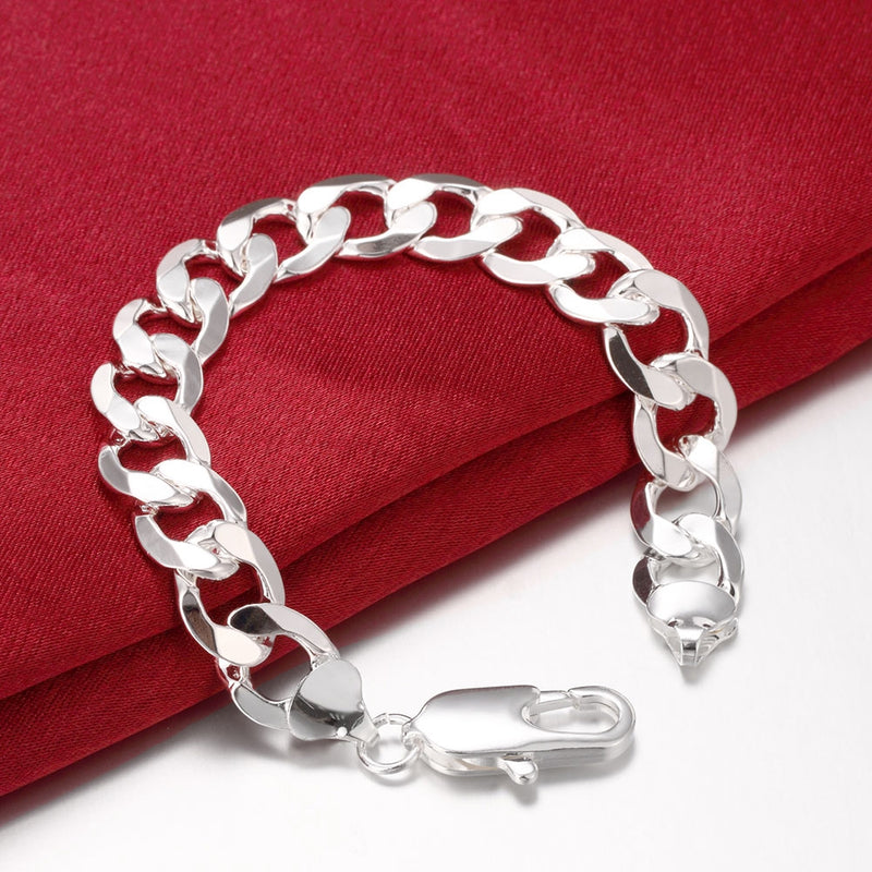 Silver Thick Wheat Designed Figaro Bracelet
