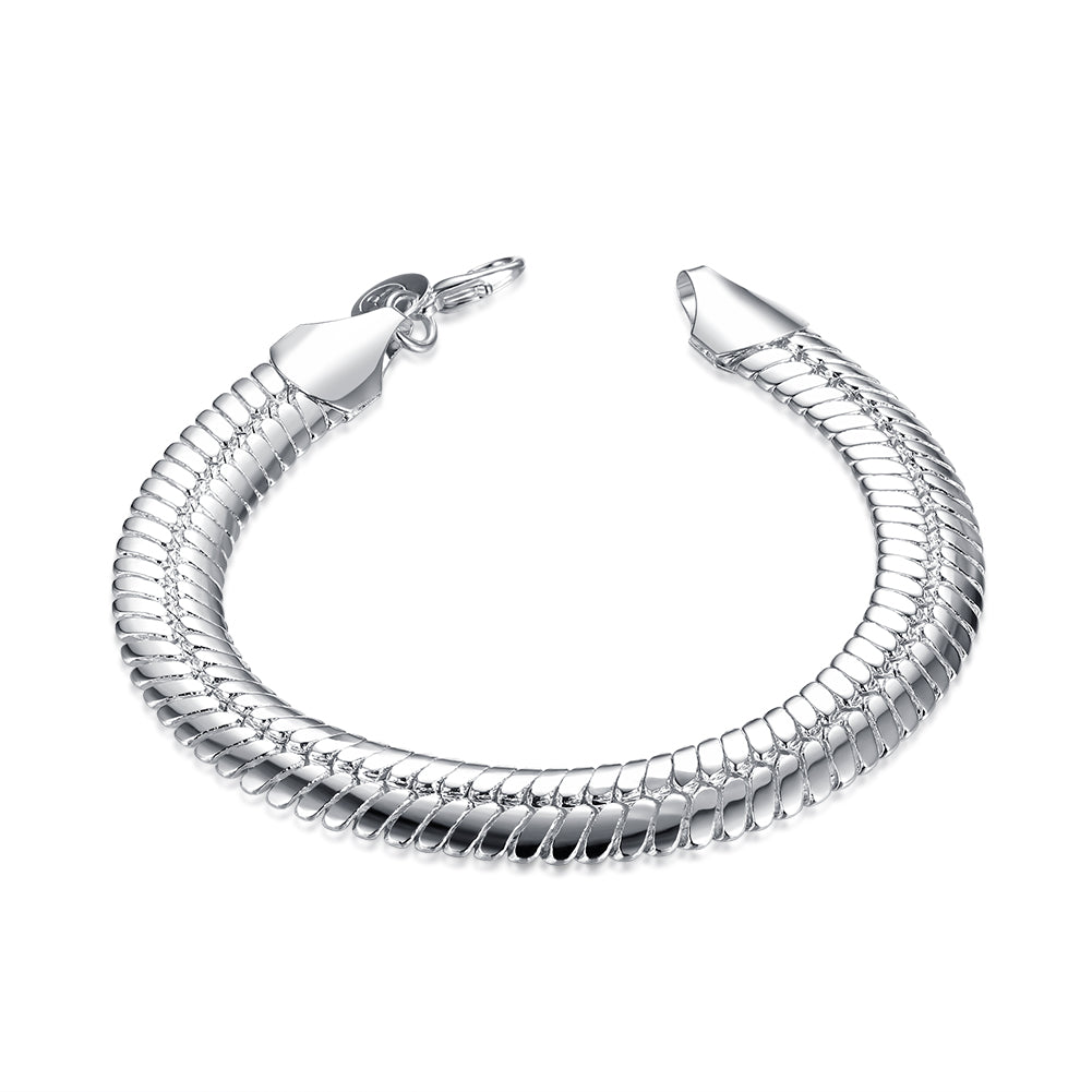 Flat Herringbone Chain Bracelet in 18K White Gold Plated