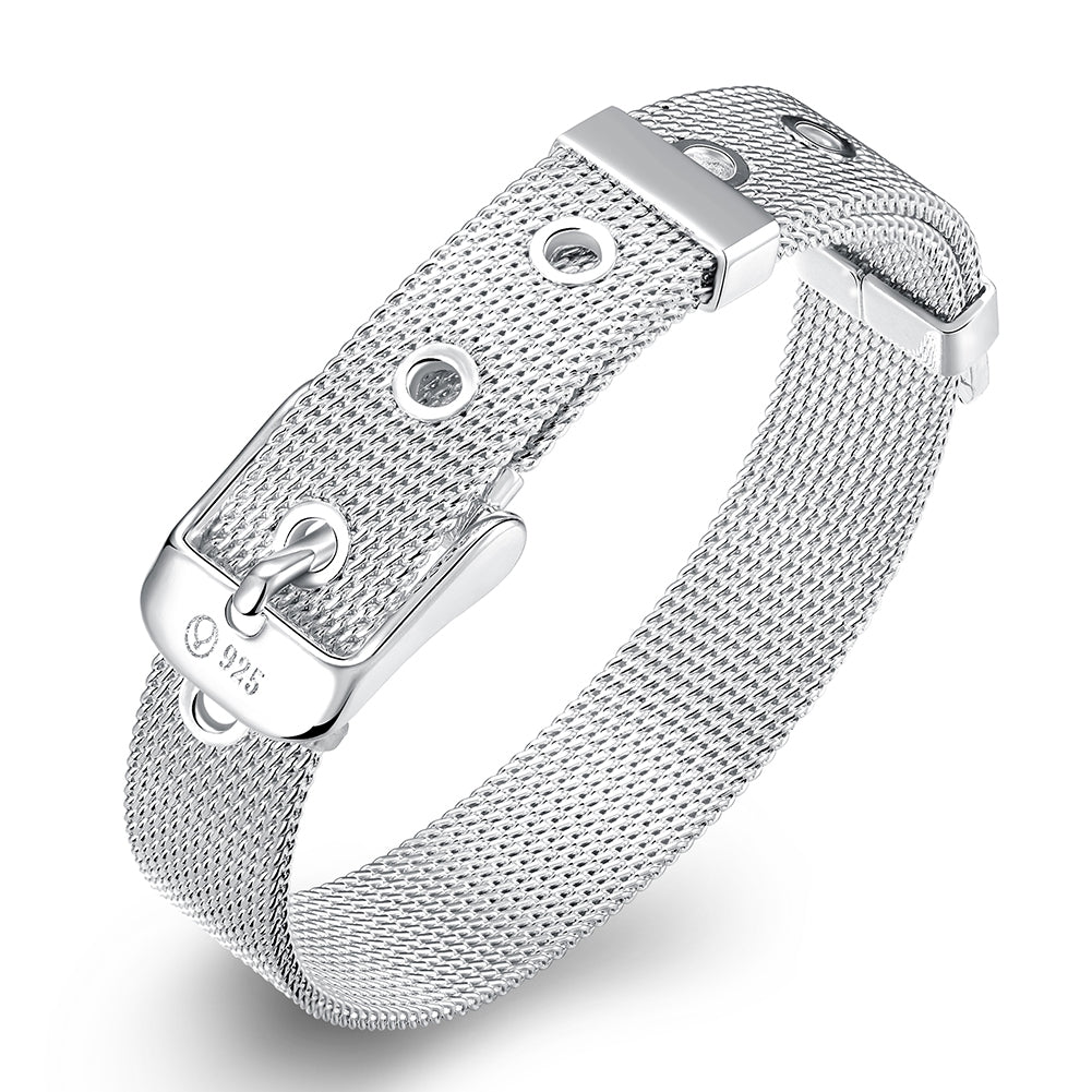 Mesh Buckle Bracelet in 18K White Gold Plated