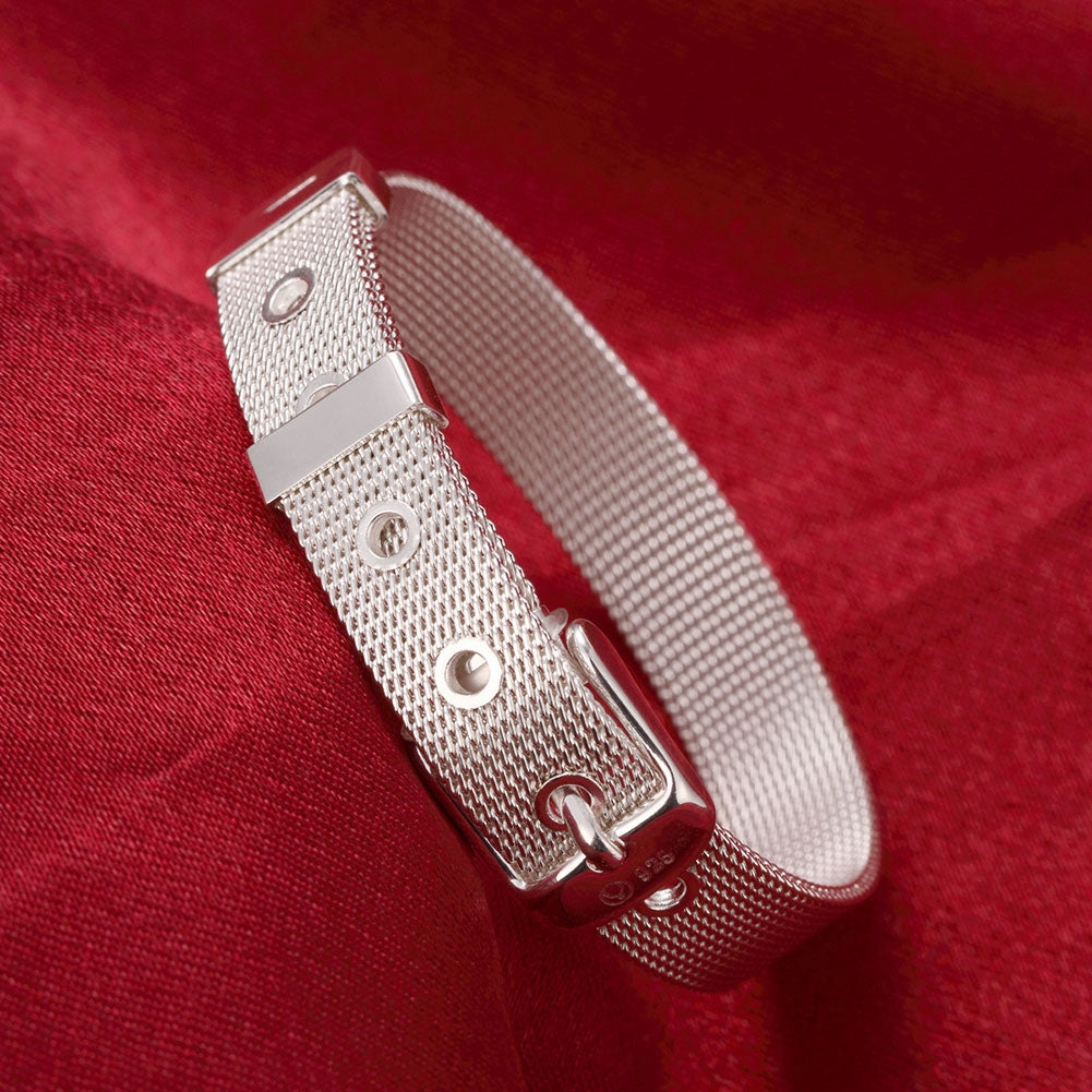 Mesh Buckle Bracelet in 18K White Gold Plated
