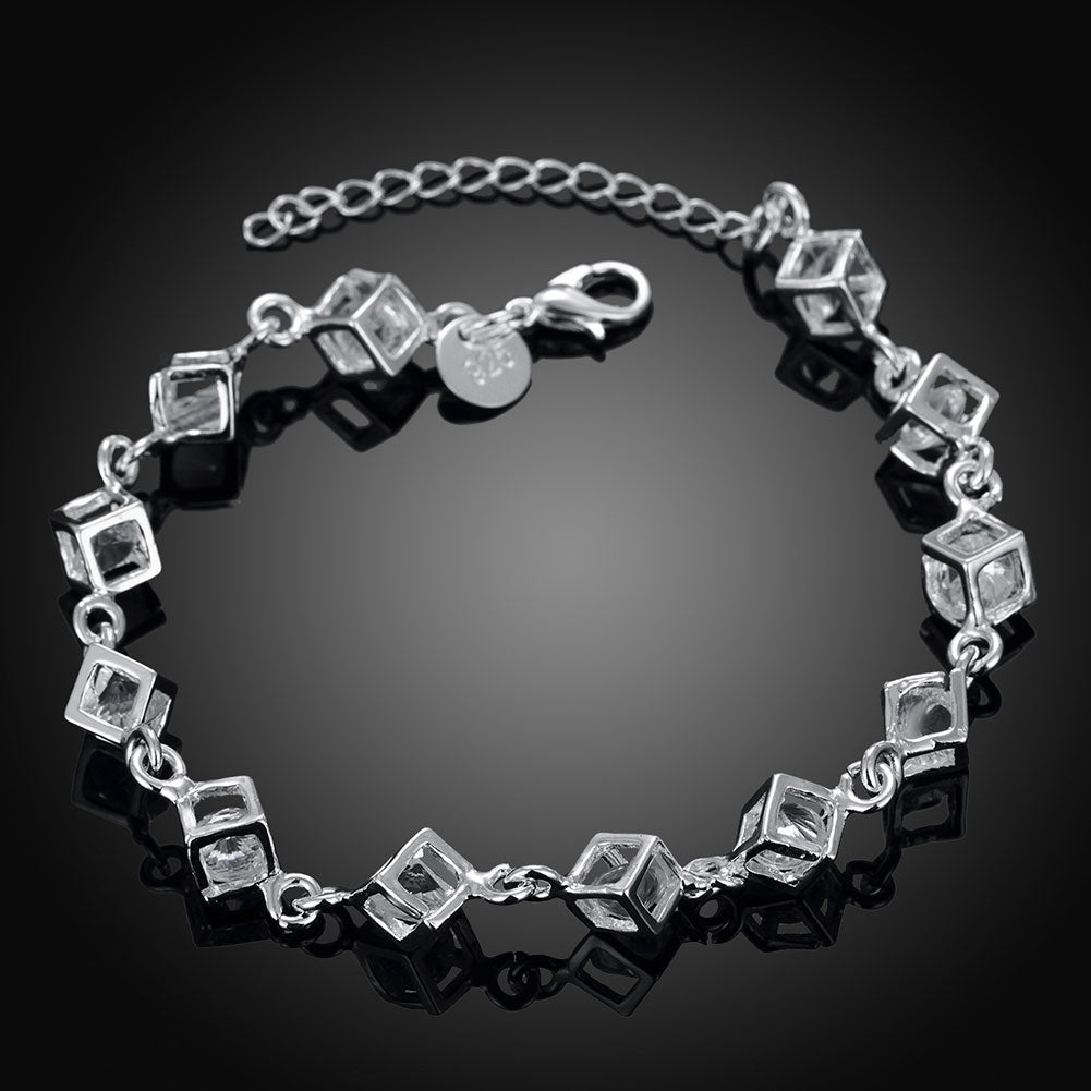 Sqaure Cubed Bracelet in 18K White Gold Plated