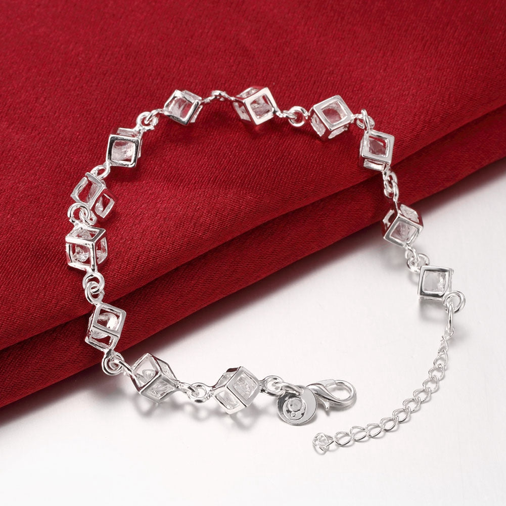 Sqaure Cubed Bracelet in 18K White Gold Plated