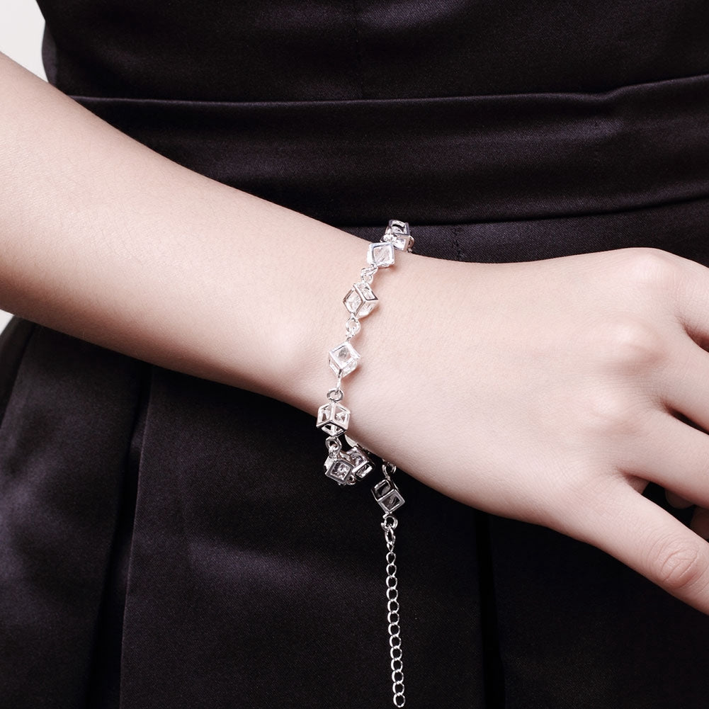 Sqaure Cubed Bracelet in 18K White Gold Plated