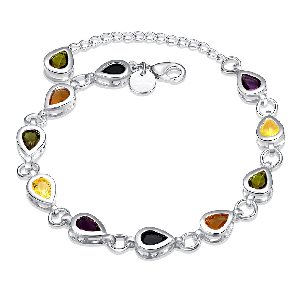 Rainbow Austrian Pear Cut Bracelet in 18K White Gold