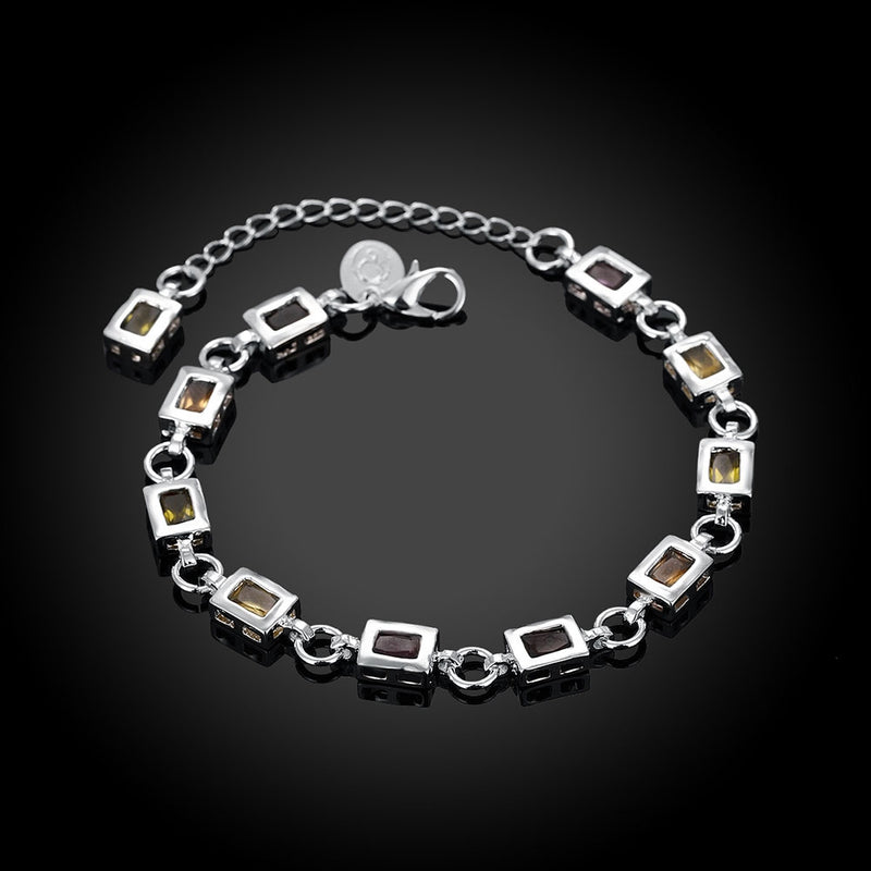 Rainbow Swarovski Square Cut Bracelet in 18K White Gold