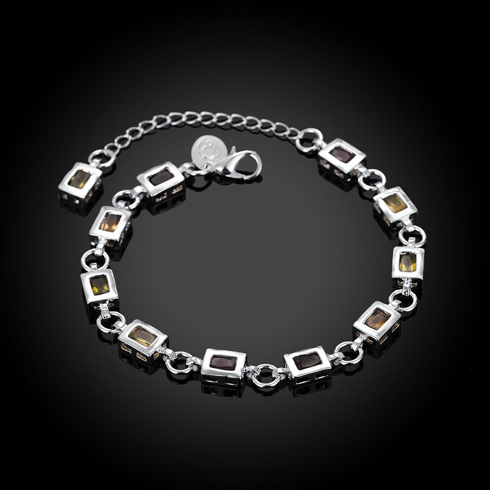 Rainbow Austrian Square Cut Bracelet in 18K White Gold