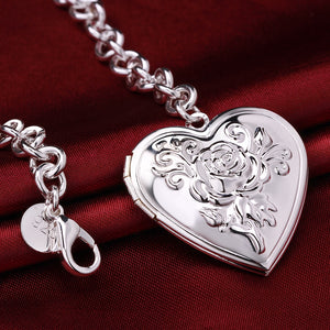 Heart Locket Bracelet in 18K White Gold Plated