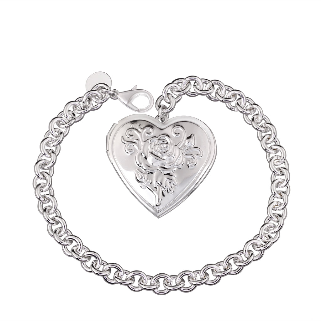 Heart Locket Bracelet in 18K White Gold Plated