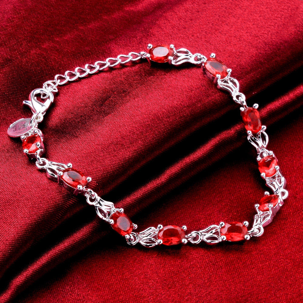 Red Austrian Multi-Gems Bracelet in 18K White Gold