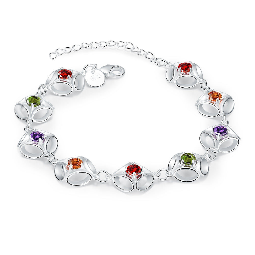 Rainbow Austrian Clover Shaped Bracelet in 18K White Gold