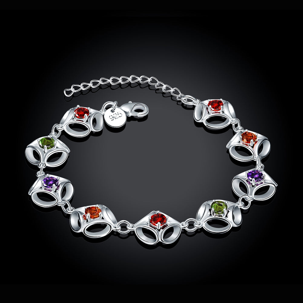 Rainbow Swarovski Clover Shaped Bracelet in 18K White Gold