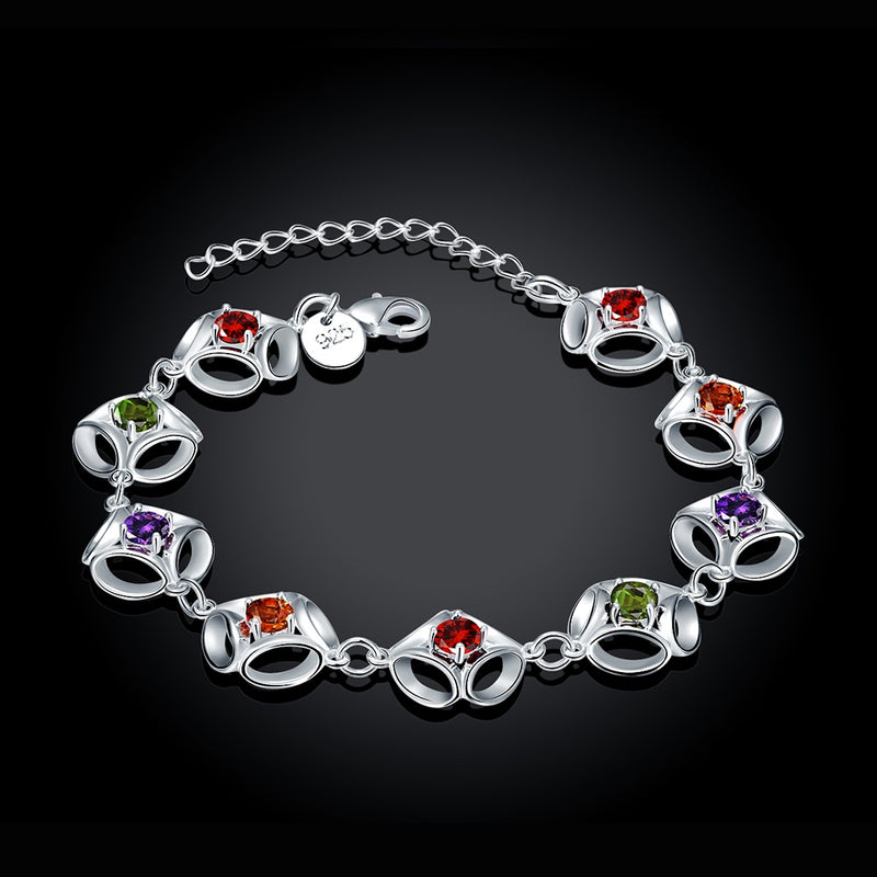 Rainbow Swarovski Clover Shaped Bracelet in 18K White Gold