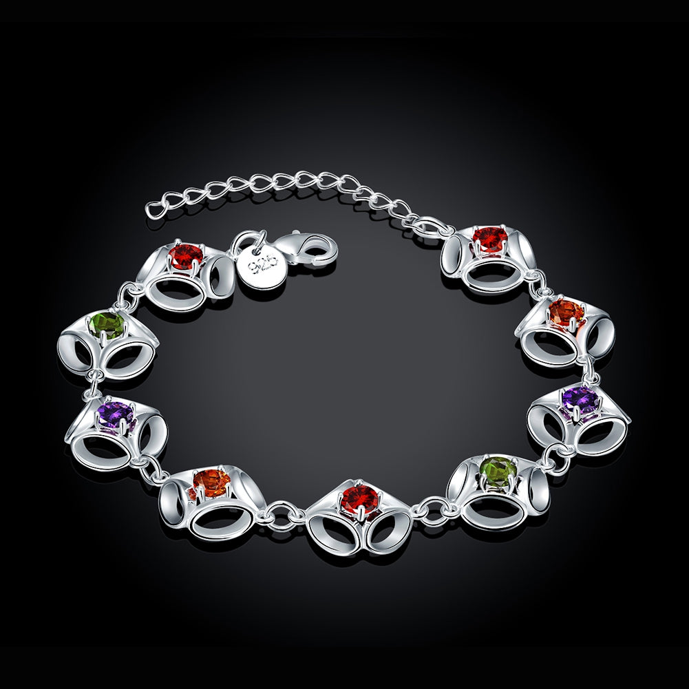 Rainbow Austrian Clover Shaped Bracelet in 18K White Gold