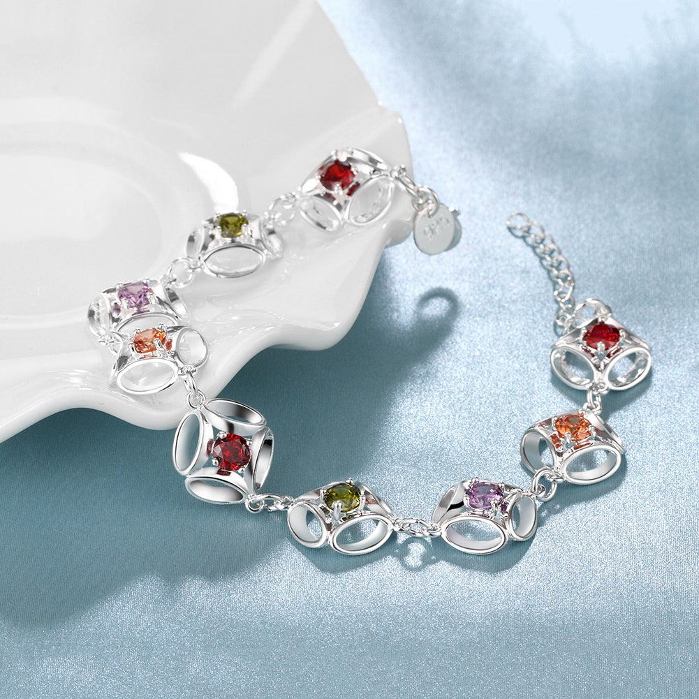 Rainbow Swarovski Clover Shaped Bracelet in 18K White Gold