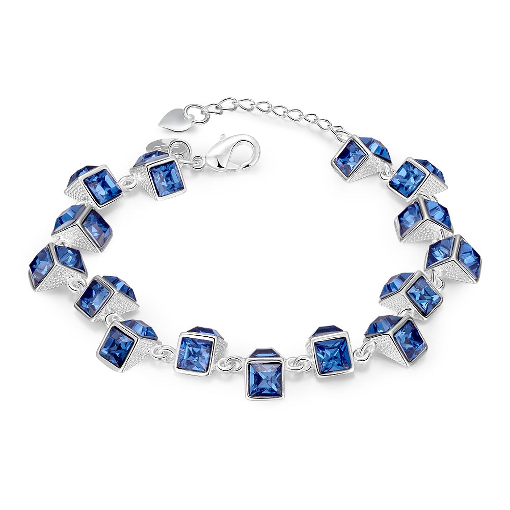 Multi Blue Austrian Cubed Bracelet in 18K White Gold