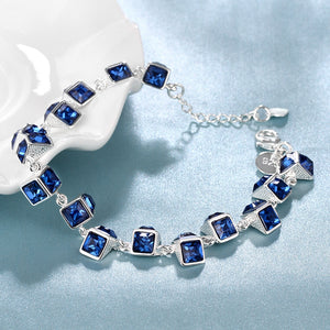 Multi Blue Austrian Cubed Bracelet in 18K White Gold