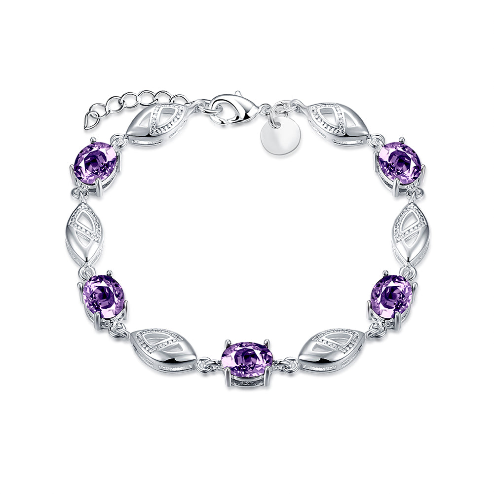 Purple Swarovski Oval Cut Bracelet in 18K White Gold