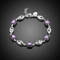 Purple Swarovski Oval Cut Bracelet in 18K White Gold
