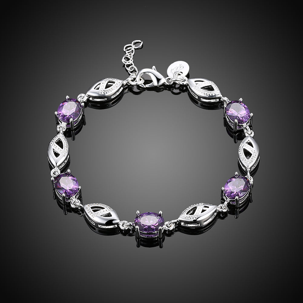 Purple Swarovski Oval Cut Bracelet in 18K White Gold
