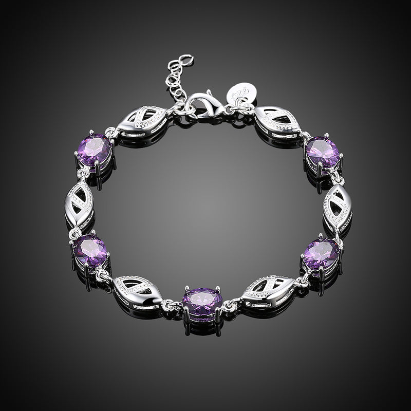 Purple Swarovski Oval Cut Bracelet in 18K White Gold
