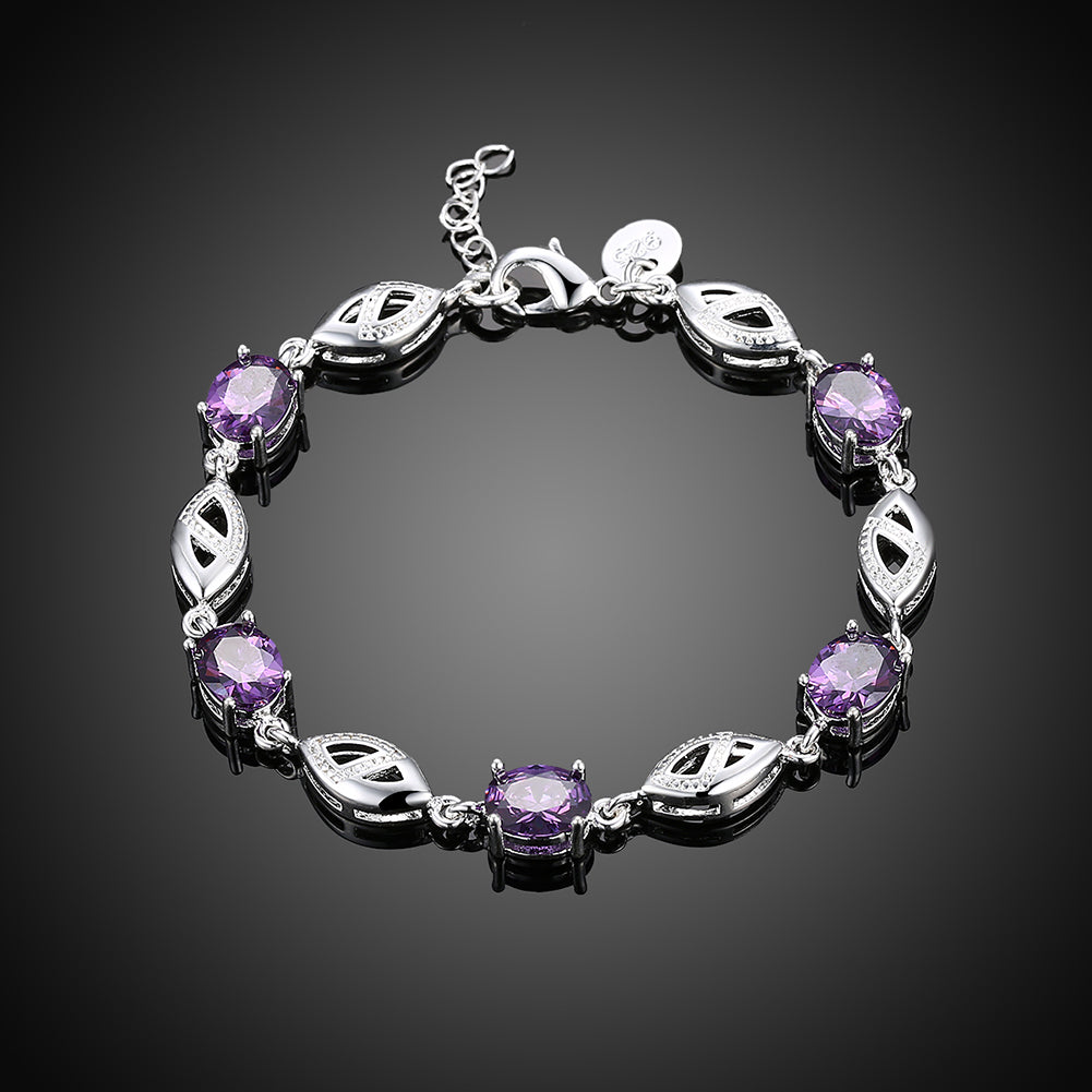 Purple Austrian Oval Cut Bracelet in 18K White Gold