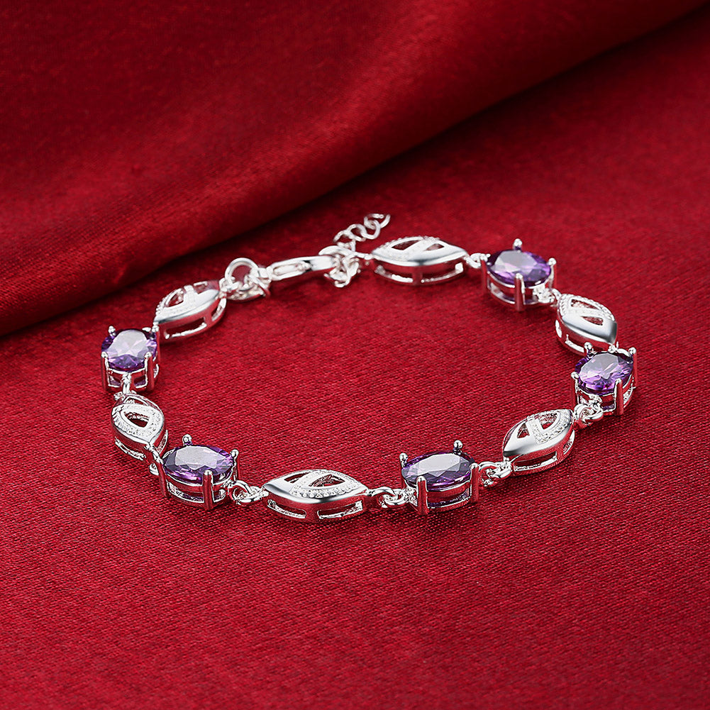Purple Swarovski Oval Cut Bracelet in 18K White Gold