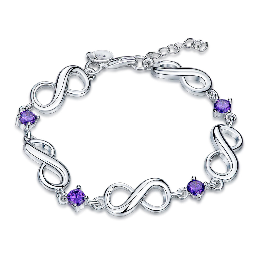 Purple Swarovski Infinite Shaped Bracelet in 18K White Gold