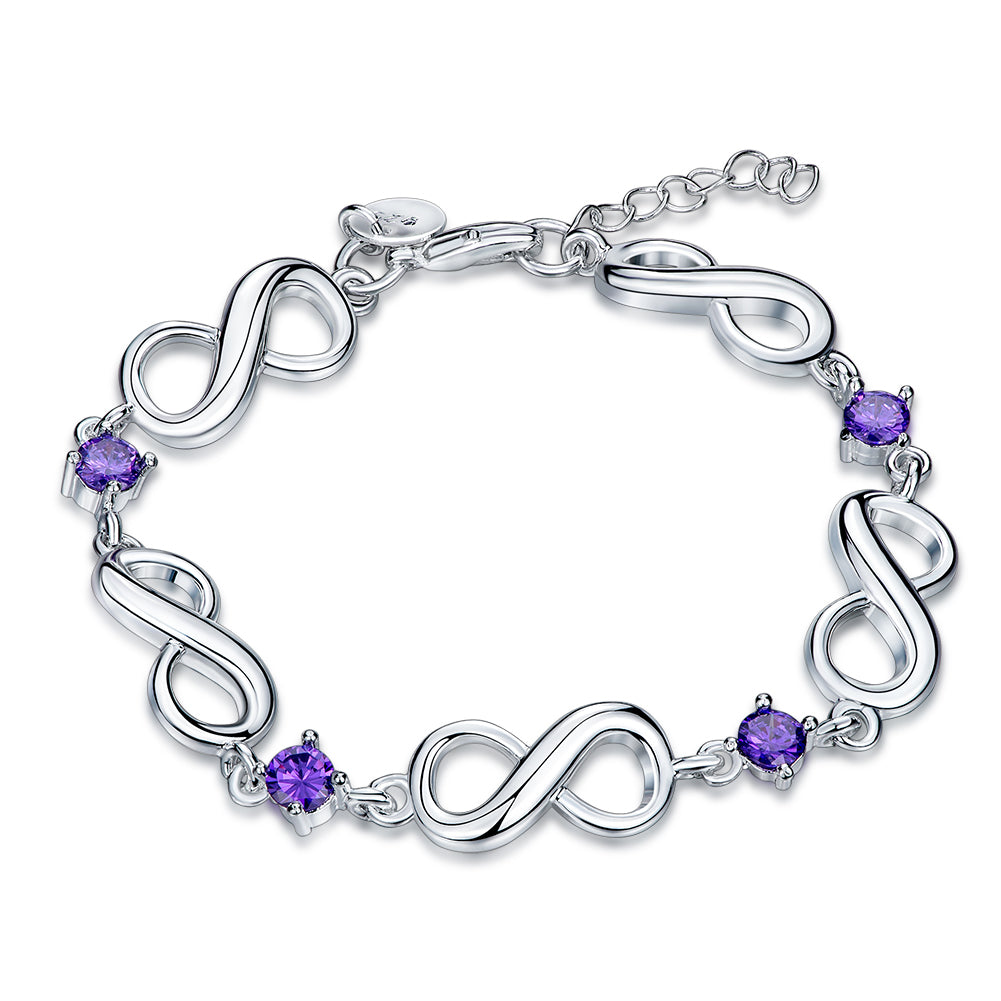 Purple Austrian Infinite Shaped Bracelet in 18K White Gold