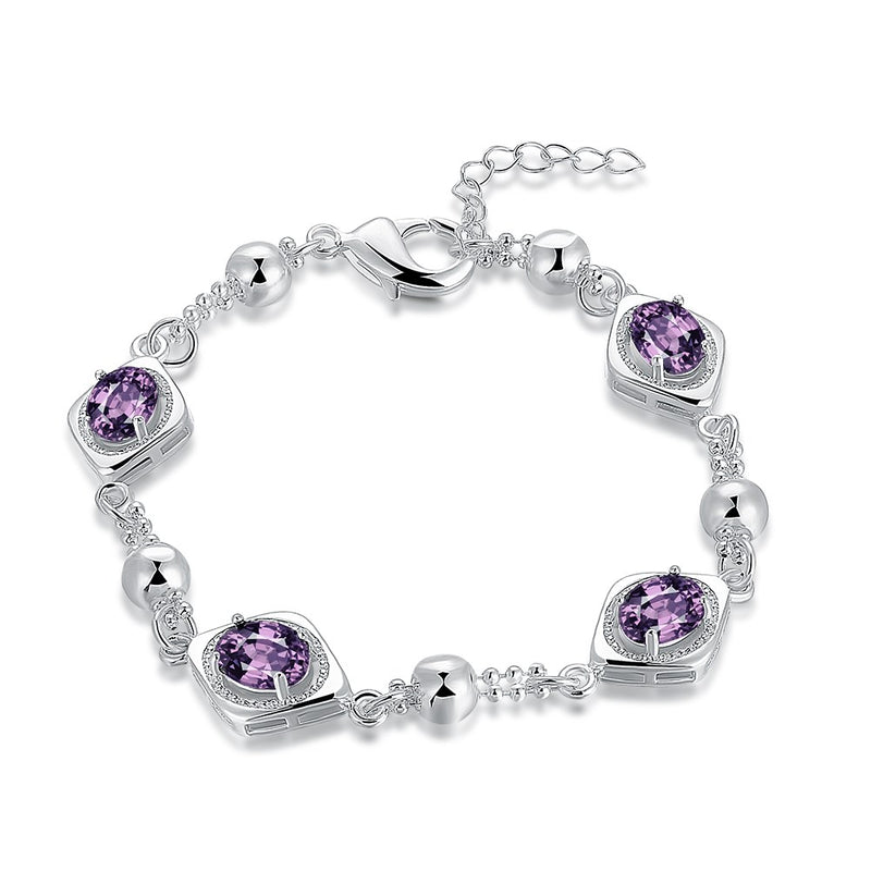 Four Stud Purple Swarovski Bracelet in 18K White Gold, Bracelet, Golden NYC Jewelry, Golden NYC Jewelry jewelryjewelry deals, swarovski crystal jewelry, groupon jewelry,, jewelry for mom,