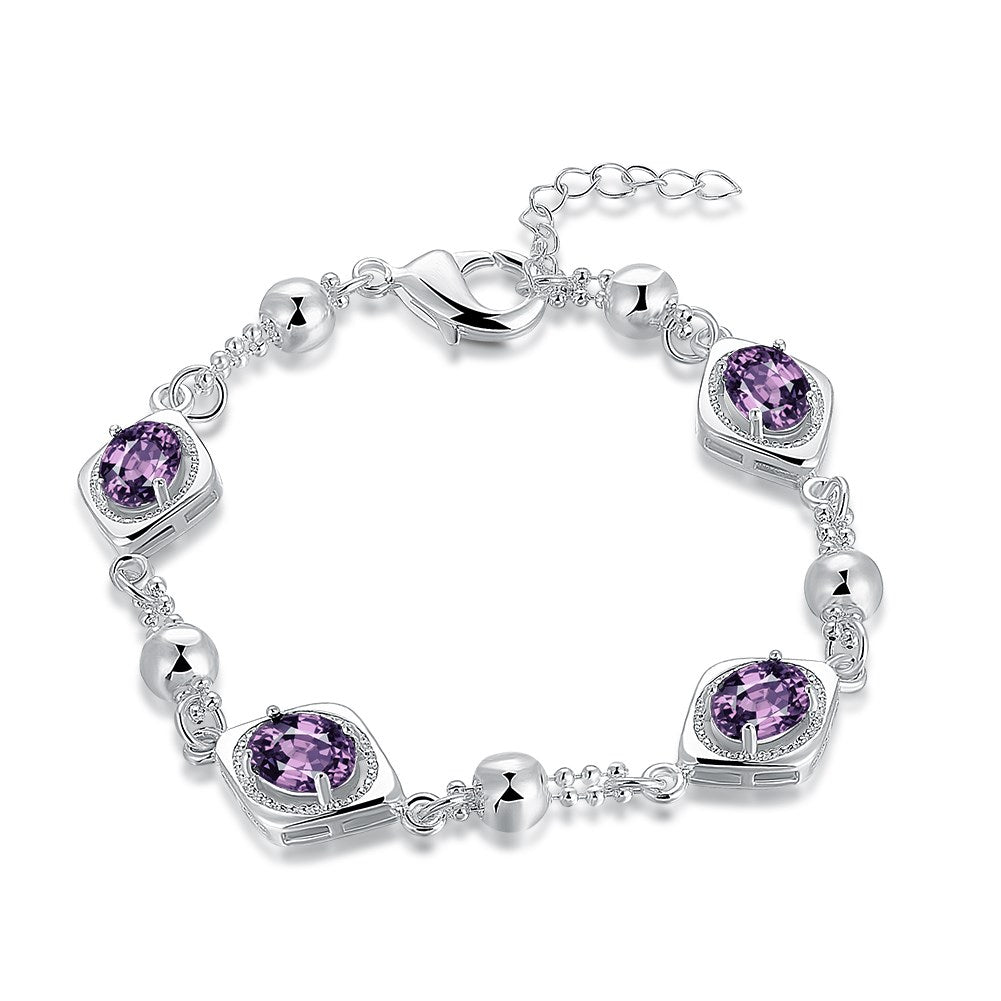 Four Stud Purple Swarovski Bracelet in 18K White Gold, Bracelet, Golden NYC Jewelry, Golden NYC Jewelry  jewelryjewelry deals, swarovski crystal jewelry, groupon jewelry,, jewelry for mom,