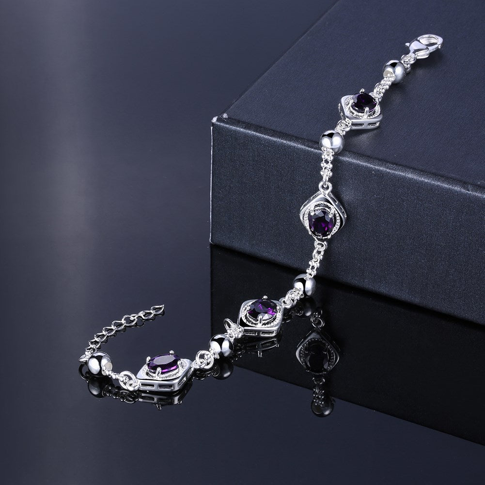 Four Stud Purple Swarovski Bracelet in 18K White Gold, Bracelet, Golden NYC Jewelry, Golden NYC Jewelry jewelryjewelry deals, swarovski crystal jewelry, groupon jewelry,, jewelry for mom,
